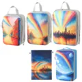 Watercolor travel packing cubes set compression luggage organizers bags for suitcase apparel - Rainbow Scenery