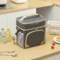 Dual Layer Insulated Lunch Bag Portable Crossbody Cooler Bag Grey Bento Pouch for Work School - Gray