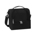Black double-layer insulated lunch bag portable crossbody cooler bag for picnic and office meal. - Black