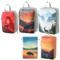5-piece travel compression packing cubes set with scenic landscape wildlife prints for luggage - Animal Landscape