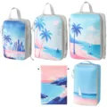 Travel packing cubes set with beautiful beach and palm tree landscape print for luggage organization. - Island Scenery