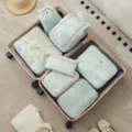 7-Piece Travel Organizer Bags Set Packing Cubes Luggage Organizers for Clothes Shoes Cosmetics - Tiffany Blue Flower