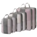 Reise Kompressions Packtaschen Set, Mesh Koffer Organizer für Reise Kleidung Aufbewahrung. - Grau Kompression 6-Teiliges Set