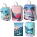 Travel packing cubes set compression storage bags with scenic landscape prints luggage organizers. - Travel Scenery