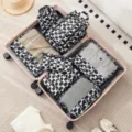7-piece travel organizer set, waterproof packing cubes, luggage storage bags for clothes and cosmetics. - Black And White Geometric