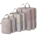 Kompression Packtaschen Set für Reisekoffer, leichtere Mesh Aufbewahrungsbeutel Organiser. - Beige Kompression 6-Teiliges Set