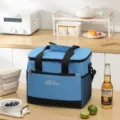 Blauwe geïsoleerde lunch koeltas met schouderband, draagbare thermische picknick opbergtas. - Meerblauw
