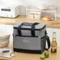 Grijs geïsoleerde koeltas met schouderriem en voorvak, perfect voor picknick en dagelijks werk. - Grijs