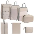 7-piece travel packing cubes set compression luggage organizers for clothes shoes cosmetics - Beige