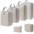 Beige reiskubusset voor bagageorganisatie, duurzame tassen met rasterstof voor op reis. - 4-Delige Set + Toilettas + Digitale Tas 6-Delige Set Beige