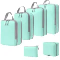 Reizen inpakcubes compressie tassen set mintgroen koffer organizer opbergtassen - 4-Delige Set + Toilettas + Digitale Tas 6-Delige Set Meerblauw