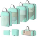 Reise Packtaschen Kompression Set mintgrün Koffer Organizer Beutel für Kleidung Schuhe - 5-Teiliges Set + Digitale Tasche + Kulturbeutel / 7-Teiliges Set See Blau