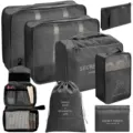 7 Delige Reistas Organizer Set Opvouwbare Koffer Organizer Tassen voor Bagage Grijs - Zwart Toiletstas Acht-Delige Set