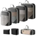 Reise-Organizer Taschen Set, Kompressionswürfel für Kleidung, Schuhe und Kosmetik. - 5-Teiliges Set + Digitale Tasche + Kulturbeutel / 7-teiliges Set - Schwarz