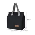 Black insulated lunch bag with grey handles, portable thermal food storage container for school work. - Black
