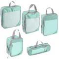 Reise-Packwürfel Kompressions-Set für Kleidung Schuhe Kosmetik Koffer-Organizer 5Stk - Kleine Kompression Netz 5-Teiliges Set / Seeblau