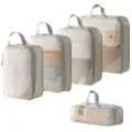 Reise-Packwürfel-Kompressionsset, Aufbewahrungstaschen für Kleidung, Schuhe und Kosmetika. - Kompression Netz 5-Teiliges Set / Beige