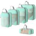 Reiseorganizer Packtaschen Set Kompressions-Aufbewahrungstaschen für Kleidung Koffer mintgrün - Kompression Netz 5-Teiliges Set / Seeblau