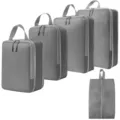 Grijze reizen inpakblokken compressietassen set kofferorganizers opslagtassen variant - 4-Delige Set + Schoontas 5-Delige Set Grijs