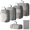 Reiseorganizer Packtaschen Set grau Koffer-Organizer Kompressionstaschen für Kleidung Schuhe. - 5-Teiliges Set + Kordelzugtasche / 6-teiliges Set - Grau