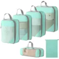 Mintgrüne Reise-Packtaschen Set, Kompressions-Organizer Taschen für Kleidung und Koffer. - 5-Teiliges Set + Kordelzugtasche / 6-Teiliges Set See Blau