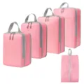 Roze reiskompressie packing cubes set met schoenentas en handige kofferorganizers. - 4-Delige Set + Schoontas 5-Delige Set Roze