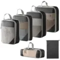Reise-Packtaschen Set Kompression Organizer für Kleidung Koffer Taschen und Reise-Zubehör - 5-Teiliges Set + Kordelzugtasche / Schwarzes Set