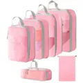 Rosa Reise Packtaschen Set Kompression Koffer Organizer Beutel für Kleidung Schuhe. - 5-Teiliges Set + Kordelzugtasche / 6-teiliges Set - Rosa