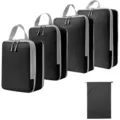Reiscompressie packing cubes set met vier zwarte reistassen en een handige zak met trekkoord. - 4-Delige Set + Trekkoordszak 5-Delige Set Zwart