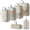 Reise-Packtaschen Set Kompressions-Koffer-Organizer für Kleidung Schuhe und Kosmetika - 5-Teiliges Set + Schuhbeutel / 6-Teiliges Set Beige
