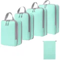 Mintgroene reizen inpakblokken compressie koffer organizer set voor kleding en schoenen. - 4-Delige Set + Trekkoordszak 5-Delige Set Meerblauw