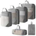 Graues Reise Packtaschen Set, tragbare Koffer Organizer mit Netzfenstern für Kleidung und Schuhe. - 5-Teiliges Set + Schuhbeutel / 6-teiliges Set - Grau