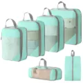 Mintgrüne Reise Packtaschen Set Kompression Koffer Organizer für Kleidung und Schuhe - 5-Teiliges Set + Schuhbeutel / 6-Teiliges Set See Blau