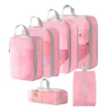 Rosa Reise-Packtaschen Set Kompressions-Organizer Taschen für Kleidung Schuhe Gepäck Zubehör - 5-Teiliges Set + Schuhbeutel / 6-teiliges Set - Rosa