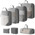 Reise Packtaschen Set Kompression Aufbewahrungsbeutel grau Koffer Organizer Tasche - 5-Teiliges Set + Digitale Tasche + Kulturbeutel / 7-Teiliges Set Grau