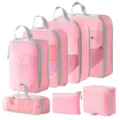 Rosa Reise-Packwürfel Kompression Gepäcktaschen Set für Kleidung Schuhe und Zubehör - 5-Teiliges Set + Digitale Tasche + Kulturbeutel / 7-Teiliges Set Rosa
