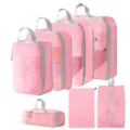 Rosa Reise-Packtaschen Set, praktische leichte Koffer-Organizer für Kleidung und Schuhe. - 5-Teiliges Set + Kordelzugtasche + Schuhbeutel / 7-Teiliges Set Rosa