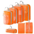 Oranger Reise-Packtaschen Set mit Kompression, Netztaschen und Schuhbeutel für Koffer. - 5-Teiliges Set + Kordelzugtasche + Schuhbeutel / 7-Teiliges Set Orange