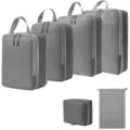 Reispakkwten set compressie kofferorganizers voor kleding en schoenen in grijs - 4-Delige Set + Trekkoordszak + Toilettas 6-Delige Set Grijs
