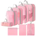Rosa Reise-Packtaschen Kompressionsbeutel Koffer-Organizer-Set für Kleidung und Schuhe - 5-Teiliges Set + Kordelzugtasche + Schuhbeutel + Flache Tasche / 8-teiliges Set - Rosa