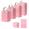 Roze reizen compressie packing cubes set, draagbare tassen voor bagage organisator. - 4-Delige Set + Trekkoordszak + Toilettas 6-Delige Set Roze