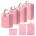 Roze reistas organizer inpakcubes set met compressie voor koffer kleding en schoenen - 4-Delige Set + Trekkoordszak + Schoontas + Platte Zak 7-Delige Set Roze