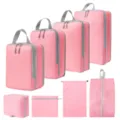 Roze reis pakblokjes compressie acht-delige set koffer opslag tassen voor kleding en schoenen. - 4-Delige Set + Trekkoordszak + Schoontas + Platte Zak + Toilettas 8-Delige Set Roze