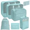 Reispacking cubes set 7-delige koffer organizer tassen voor kleding schoenen lichtblauw - Meerblauw 7-delige set