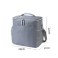 Grey insulated cooler lunch bag with shoulder strap, thermal picnic meal box organizer. - Gray