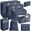 7-delige reistas organisator set donkerblauwe pakblokken met schoenentas en toilettas - Marineblauw Cosmetische Tas Acht-Delige Set
