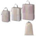 Reise Kompression Packtaschen Set Netz Organizer Beutel für Gepäck und Reise Zubehör. - 3-Teiliges Set + Kordelzugbeutel [4-Teilig Beige]