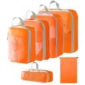 Oranger Reise-Packtaschen Kompressionsset für Koffer Kleidung Schuhe Kosmetik Organizer - 5-Teiliges Set + Kordelzugtasche / 6-Teiliges Set Orange