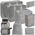 7-Delige Reizen Pakket Kubussen Set Waterdichte Bagage Organizer Tassen Grijs - Grijs Toiletstas Acht-Delige Set