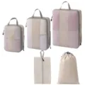 Kompression Reise-Packtaschen Set, Netztaschen für Koffer und Kleidung Organisation perfekt. - 3-Teiliges Set + Schuhbeutel + Kordelzugbeutel [5-Teilig Beige]